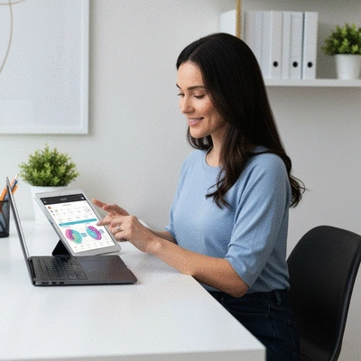 Woman tracking fertility and wellness on a tablet app
