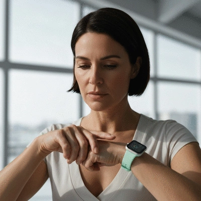 Woman tracking health data on a smartwatch