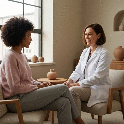 Woman discussing health with a female healthcare provider