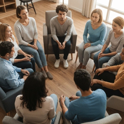 Diverse group of people in a fertility support group