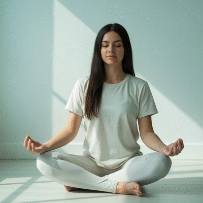 Woman meditating calmly, representing stress management for fertility