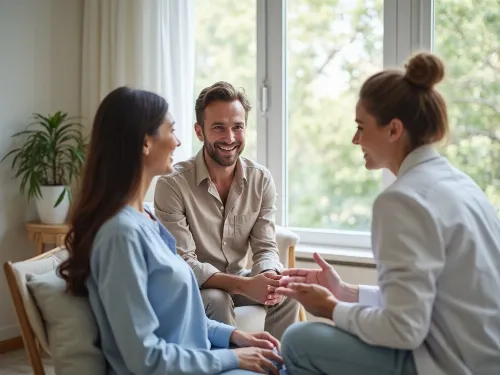 Diverse group of people discussing fertility with a friendly expert